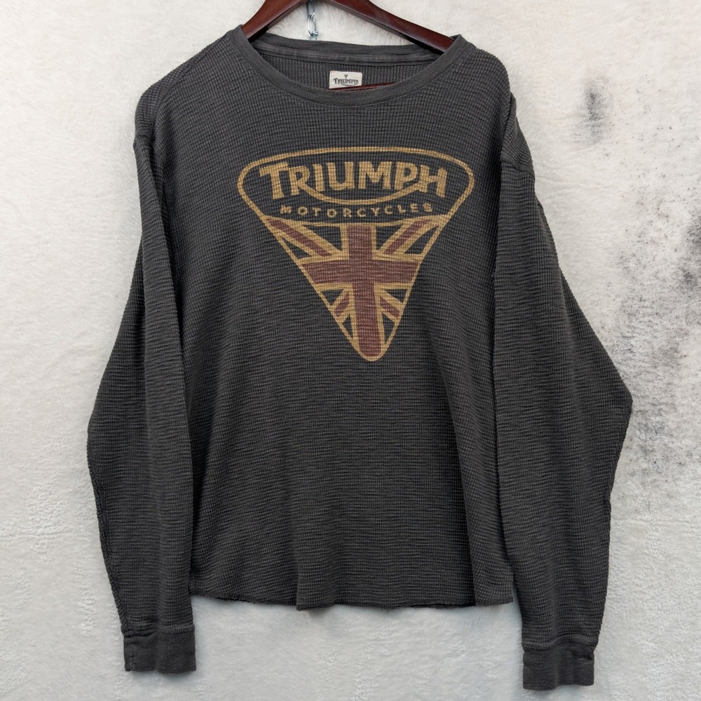 VTG Lucky Brand Triumph Thermal Shirt Men XXL Washed Black Biker Moto Waffle Y2K
